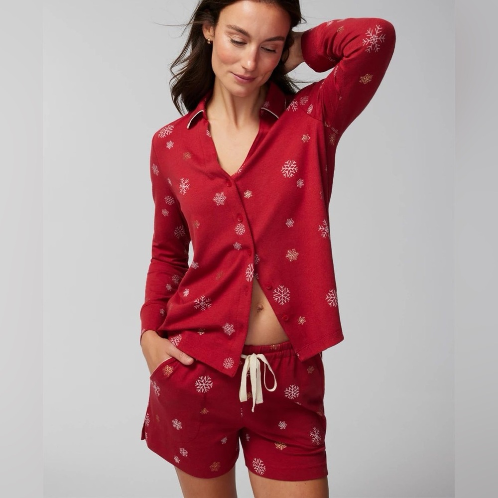 Soma Embraceable L/S Notch Collar Pajama Top & Matching Shorts Set